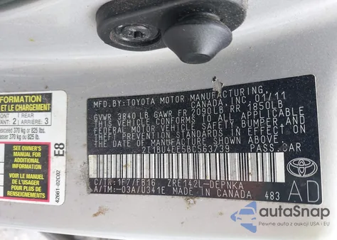 2011 Toyota Corolla Le from USA, damaged, VIN 2T1BU4EE5BC563739